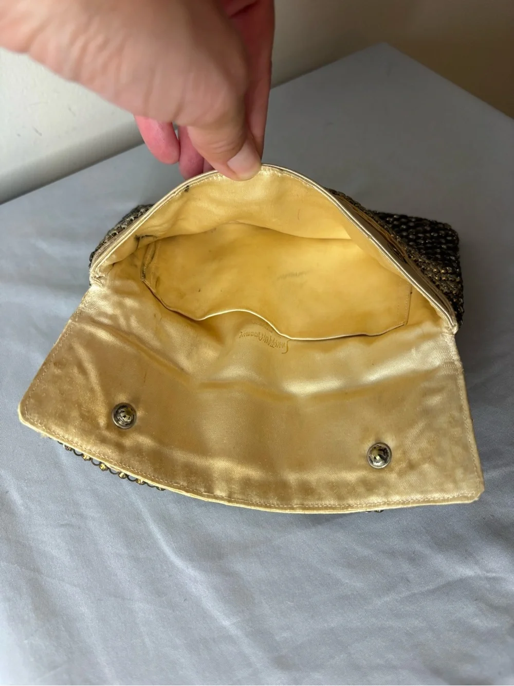 Vintage Saks Fifth Avenue Embellished Gold Crystal Cluth